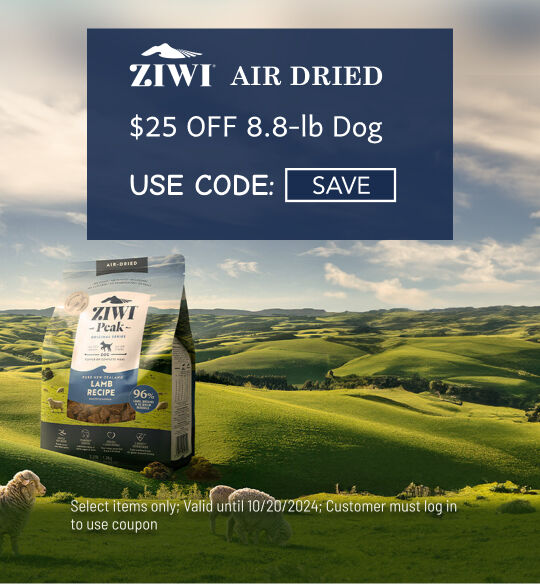 Ziwi Air Dried Sale $25 off 8.8lb ; Use Code SAVE; must log into account to use coupon code; while supplies last; valid only til 10/20/2024;  1 coupon code per order