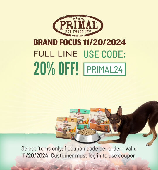 Primal 20% off ; Use Code PRIMAL24; must log into account to use coupon code; while supplies last; valid only 11/20/2024;  1 coupon code per order