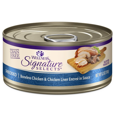 Wellness CORE Signature Selects Shredded Boneless Chicken & Chicken Liver Entree in Sauce Grain Free Natural Cat Can, 2.8-oz