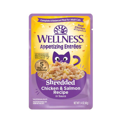 Wellness Appetizing Entrées Shredded Chicken & Salmon Recipe in Sauce Wet Cat Food Pouch, 1.4-oz