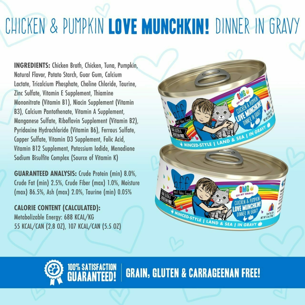 B.F.F. Omg - Best Feline Friend Oh My Gravy!, Love Munchkin! With Chicken & Pumpkin In Gravy Cat Food By Weruva image number null