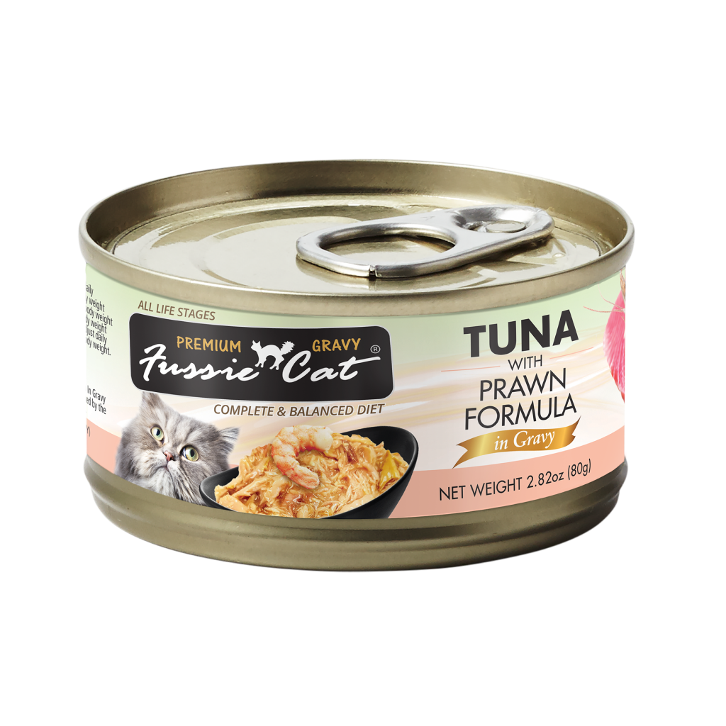 Fussie Cat Premium Tuna with Prawns in gravy Can, 2.82-oz image number null