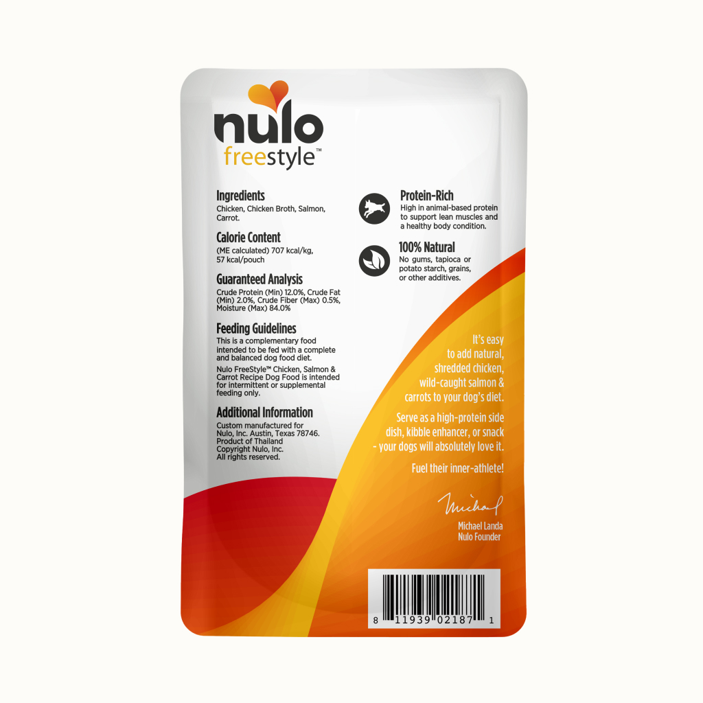 Nulo FreeStyle Dog Chicken, Salmon, & Carrot in Broth Pouch, 2.8-oz image number null