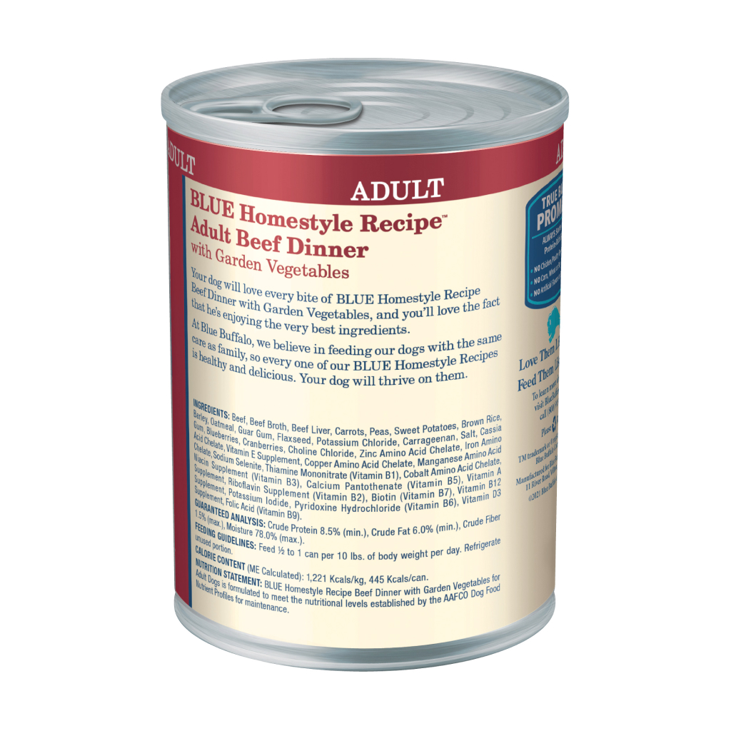 Blue Buffalo Homestyle Recipe Beef Dinner With Garden Vegetables Adult Wet Canned Dog Food, 12.5-oz image number null