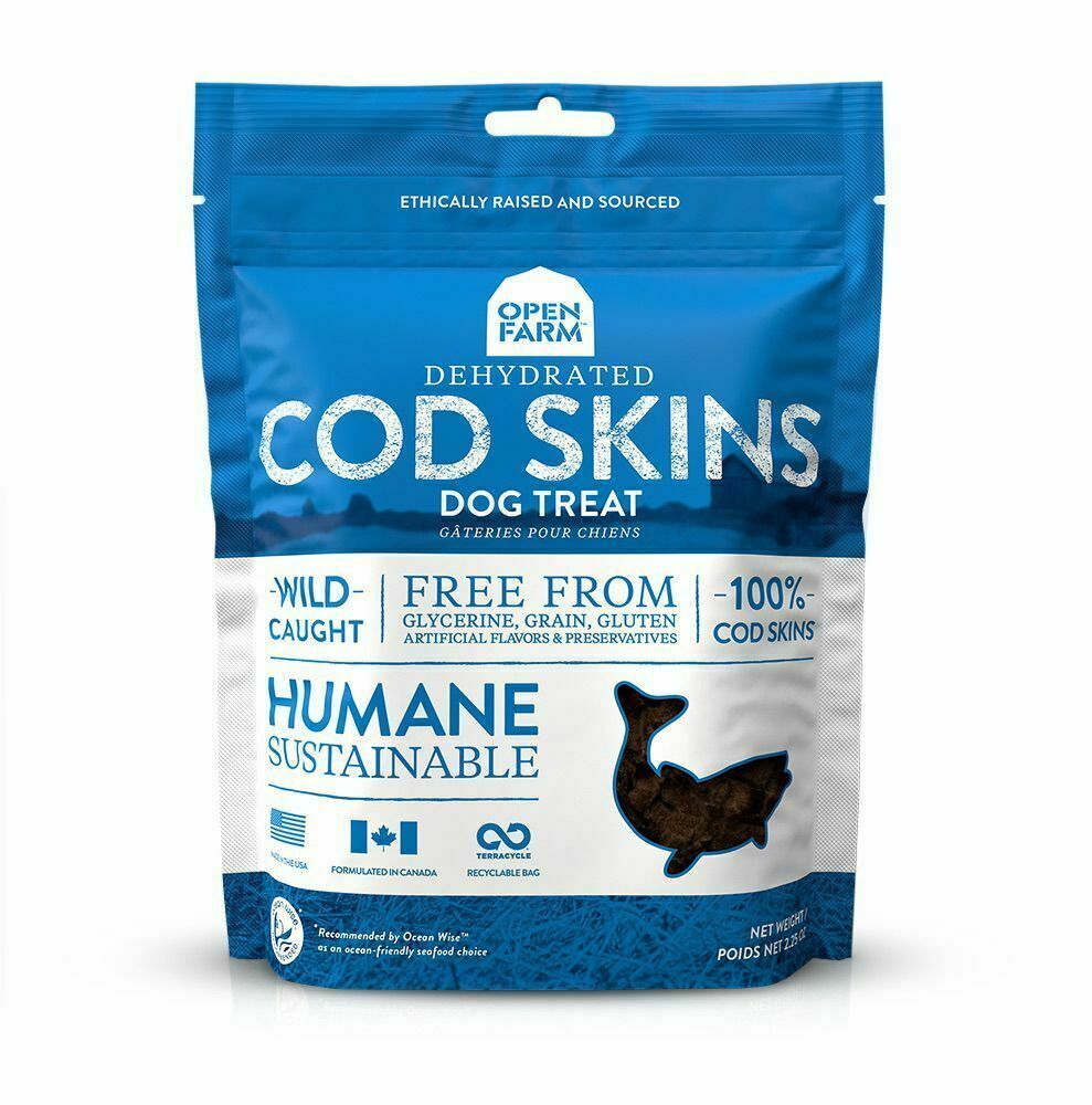 Open Farm Dehydrated Cod Skins Dog Treat Bag, 2.25-oz image number null