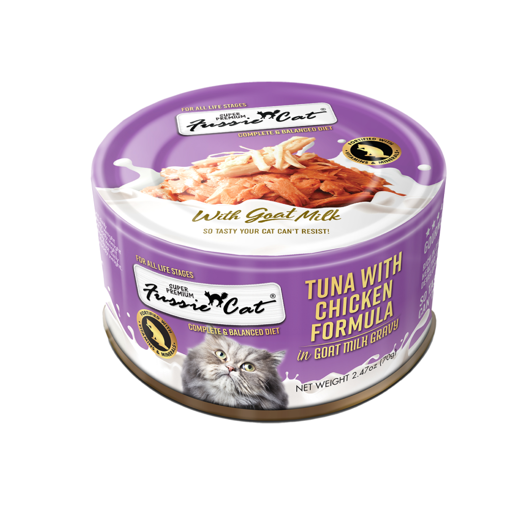 Fussie Cat Tuna with Chicken in goat milk gravy Can, 2.47-oz image number null