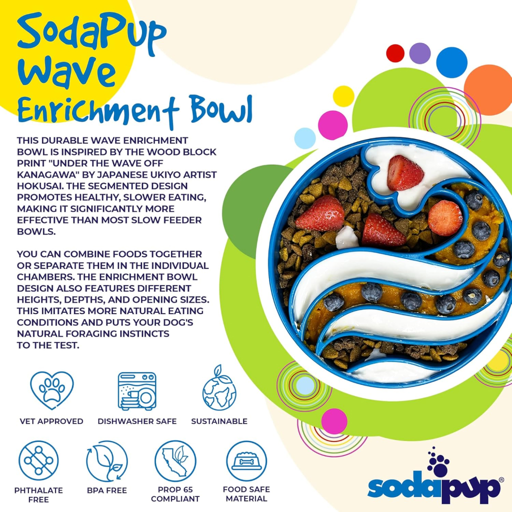 Soda Pup Wave Enrichment Deep Slow Feeder Bowl, Blue image number null