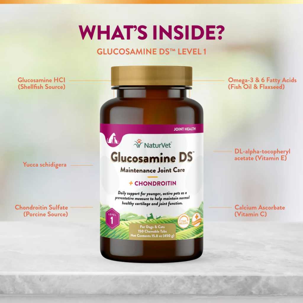 Naturvet Glucosamine Ds Level 1 Maintenance, Joint Care Support Supplement For Dogs And Cats, Time Release Chewable Tablets, Made In The USA, 150 Count image number null