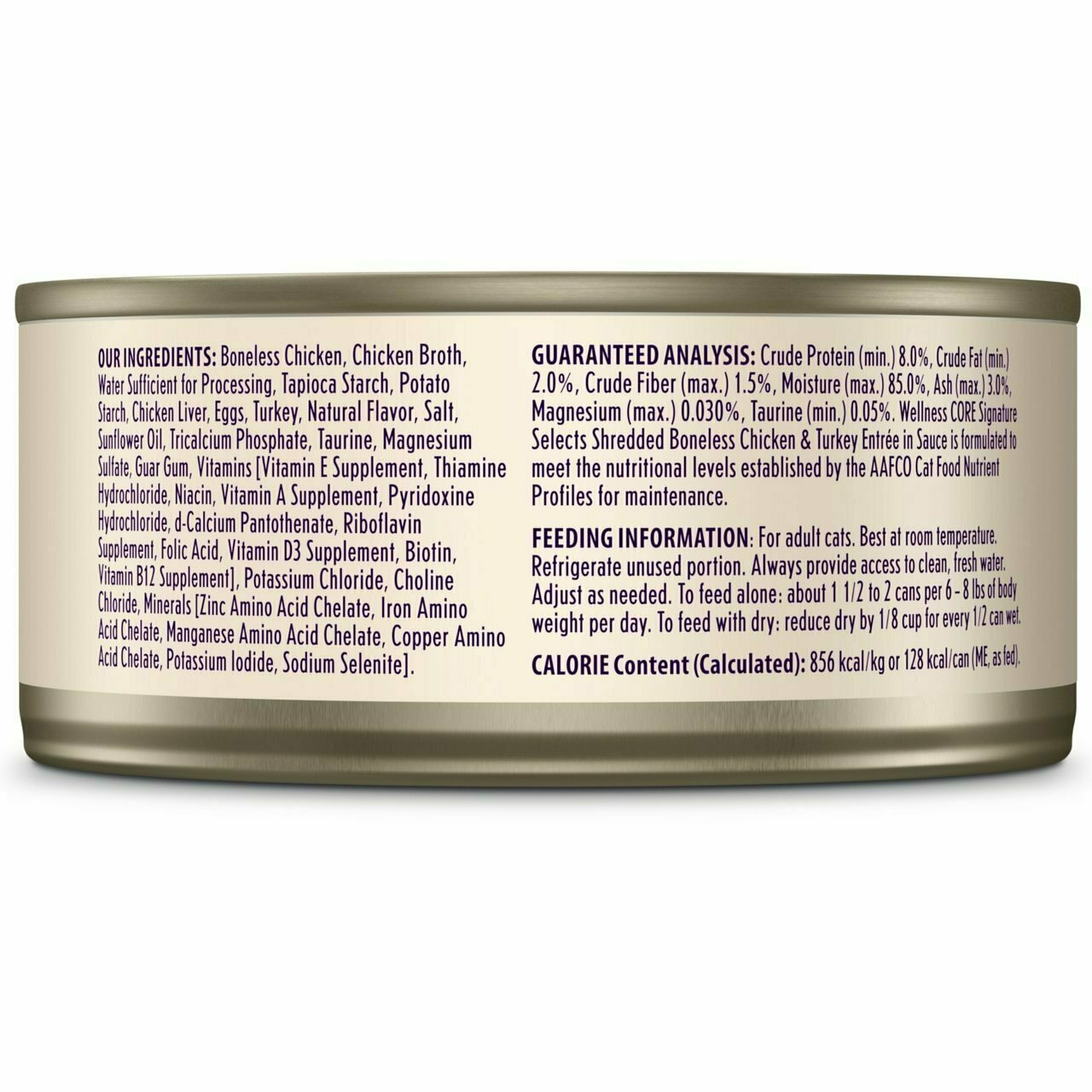 Wellness Core Signature Selects Natural Grain Free Wet Canned Cat Food, Shredded Chicken & Turkey, 5.3-oz Can image number null