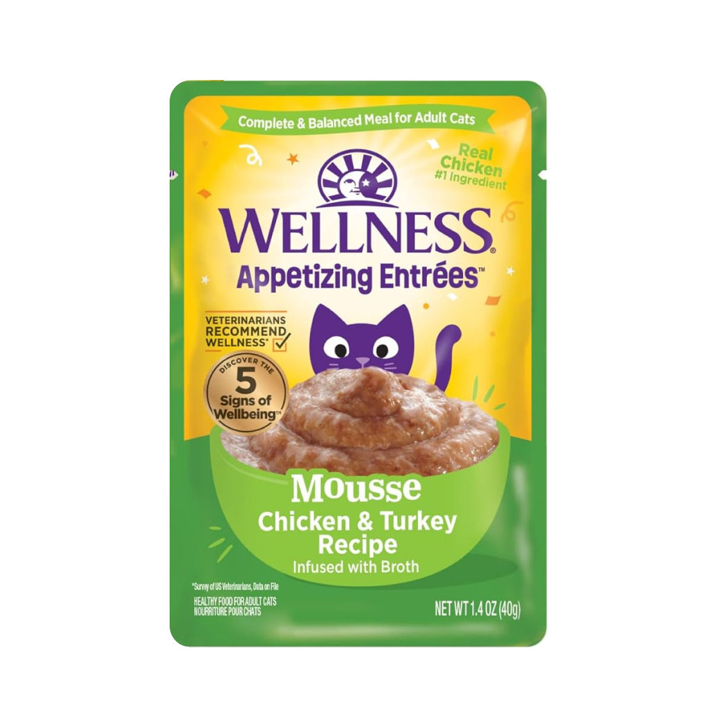 Wellness Appetizing Entrées Mousse Chicken & Turkey Recipe in Sauce Wet Cat Food Pouch, 1.4-oz image number null