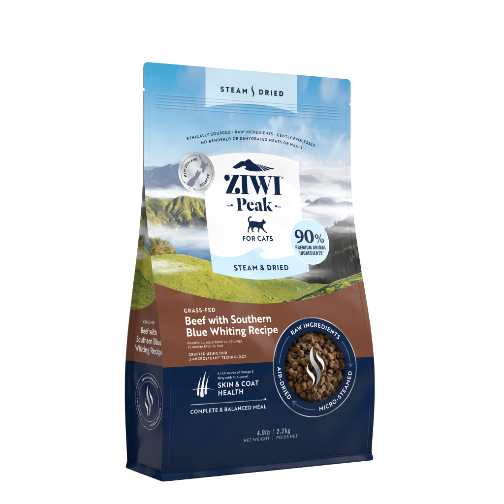 Ziwi Peak Steam & Dried Beef with Southern Blue Whiting Recipe Cat Food, 4.9-lb image number null