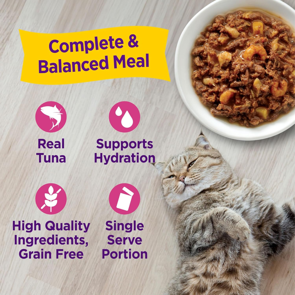 Wellness Appetizing Entrées Flaked Tuna, Mackerel & Shrimp Recipe in Sauce Wet Cat Food Pouch, 1.4-oz image number null