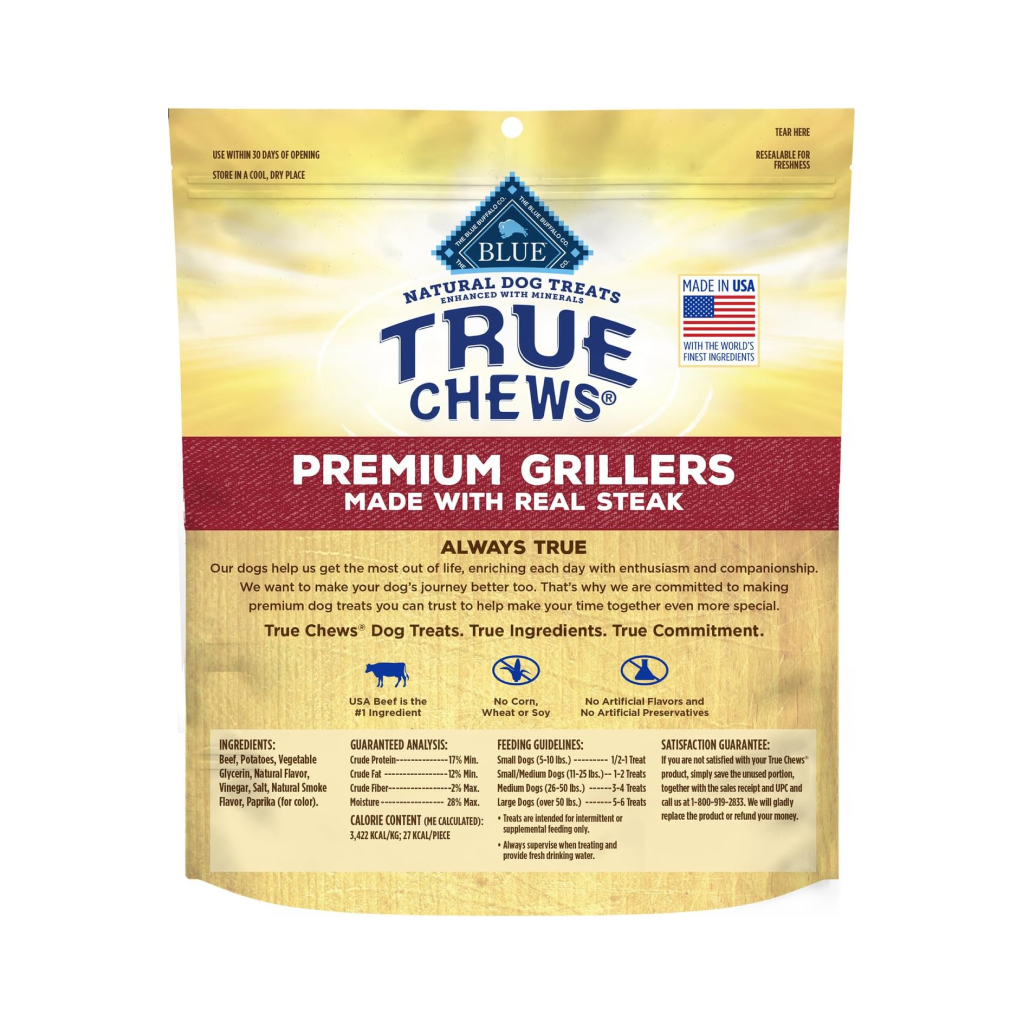 Blue Buffalo BLUE True Chews Premium Grillers with Real Steak Natural Dog Treats, 10-oz image number null