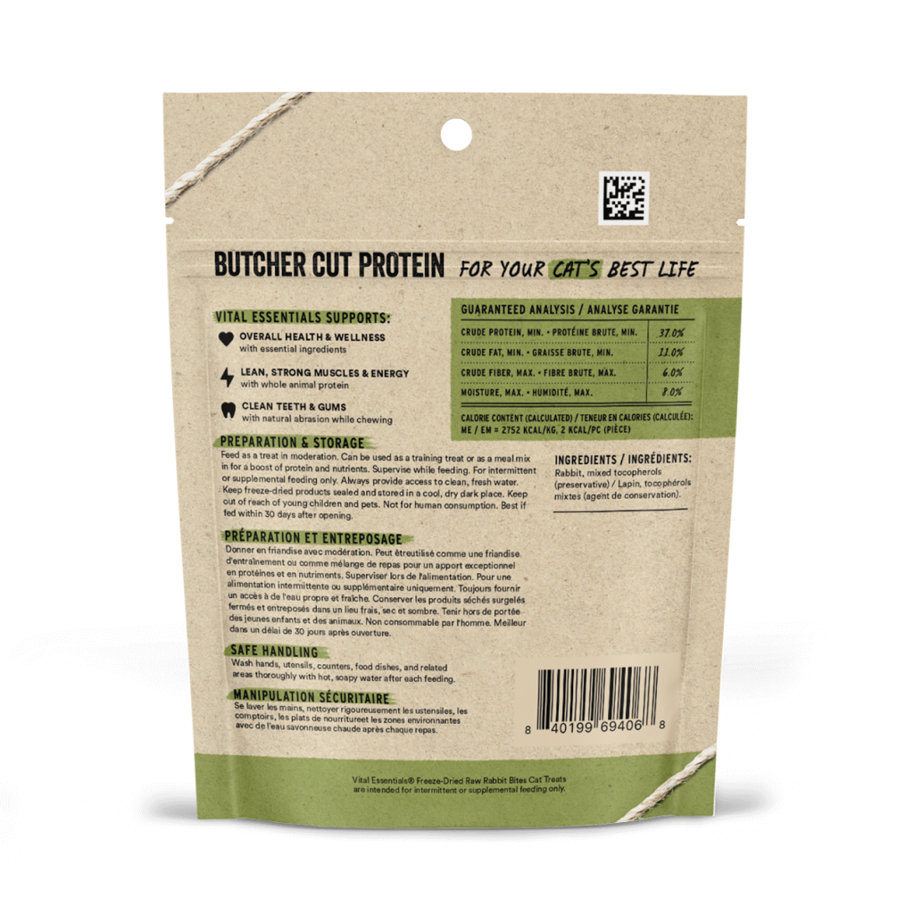 Vital Essentials Freeze-Dried Rabbit Bites Cat Treat Bag, 0.9-oz image number null