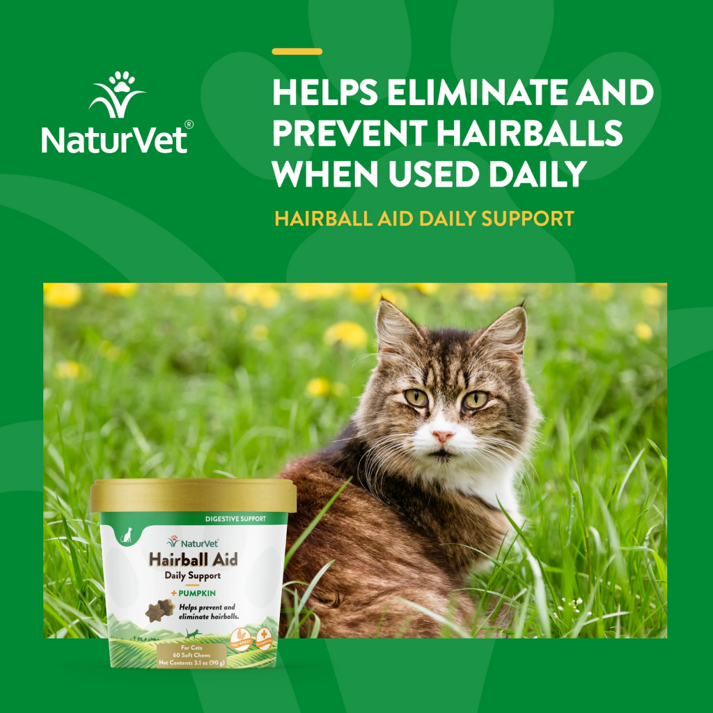 Naturvet Hairball Aid Plus Pumpkin For Cats, Cat Hairball Treatment, Soft Chews, Made In The USA, 60 Count image number null