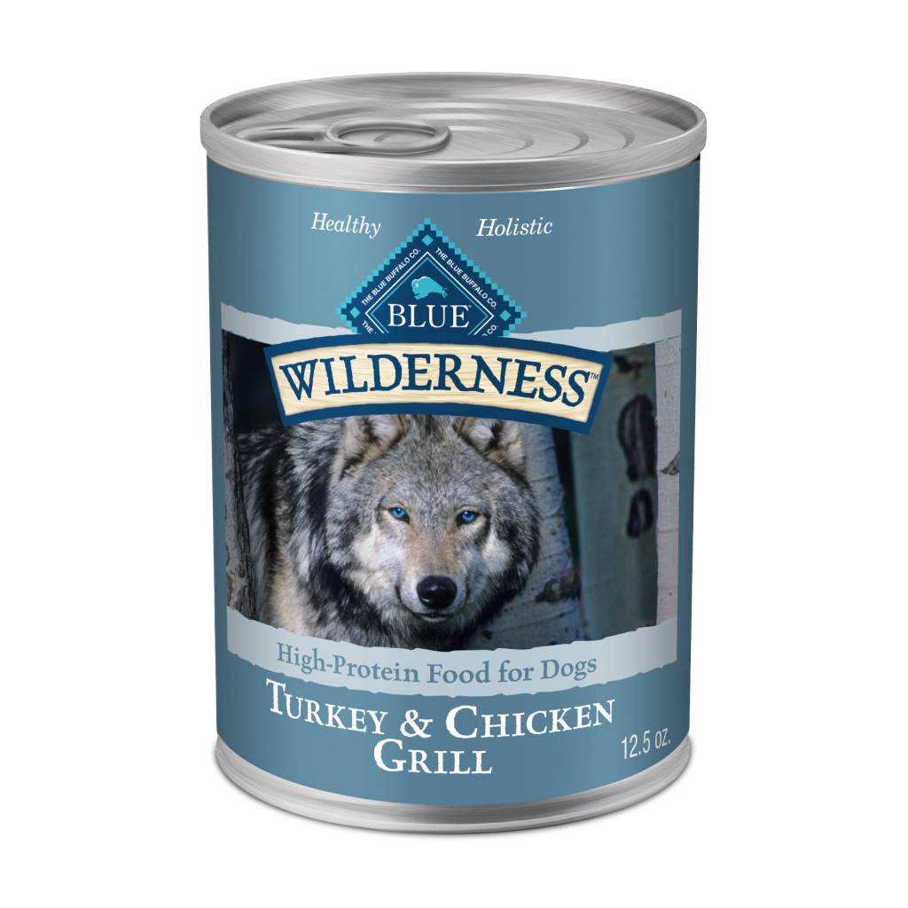 Blue Buffalo Wilderness High Protein Grain Free Turkey Chicken Grill Adult Wet Canned Dog Food 12.5 oz