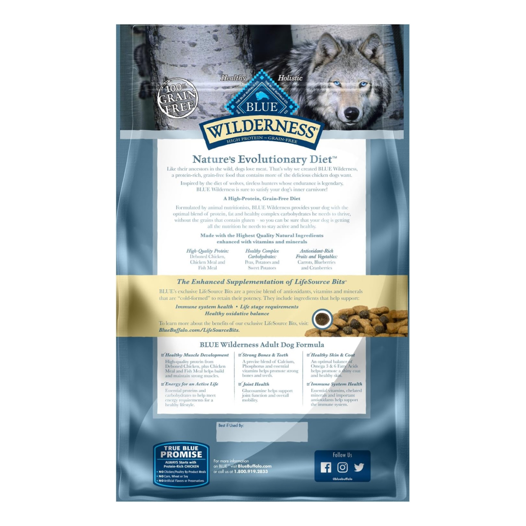 Blue Buffalo Wilderness Grain Free & High-Protein with Real Chicken Adult Dry Dog Food, 24-lb image number null