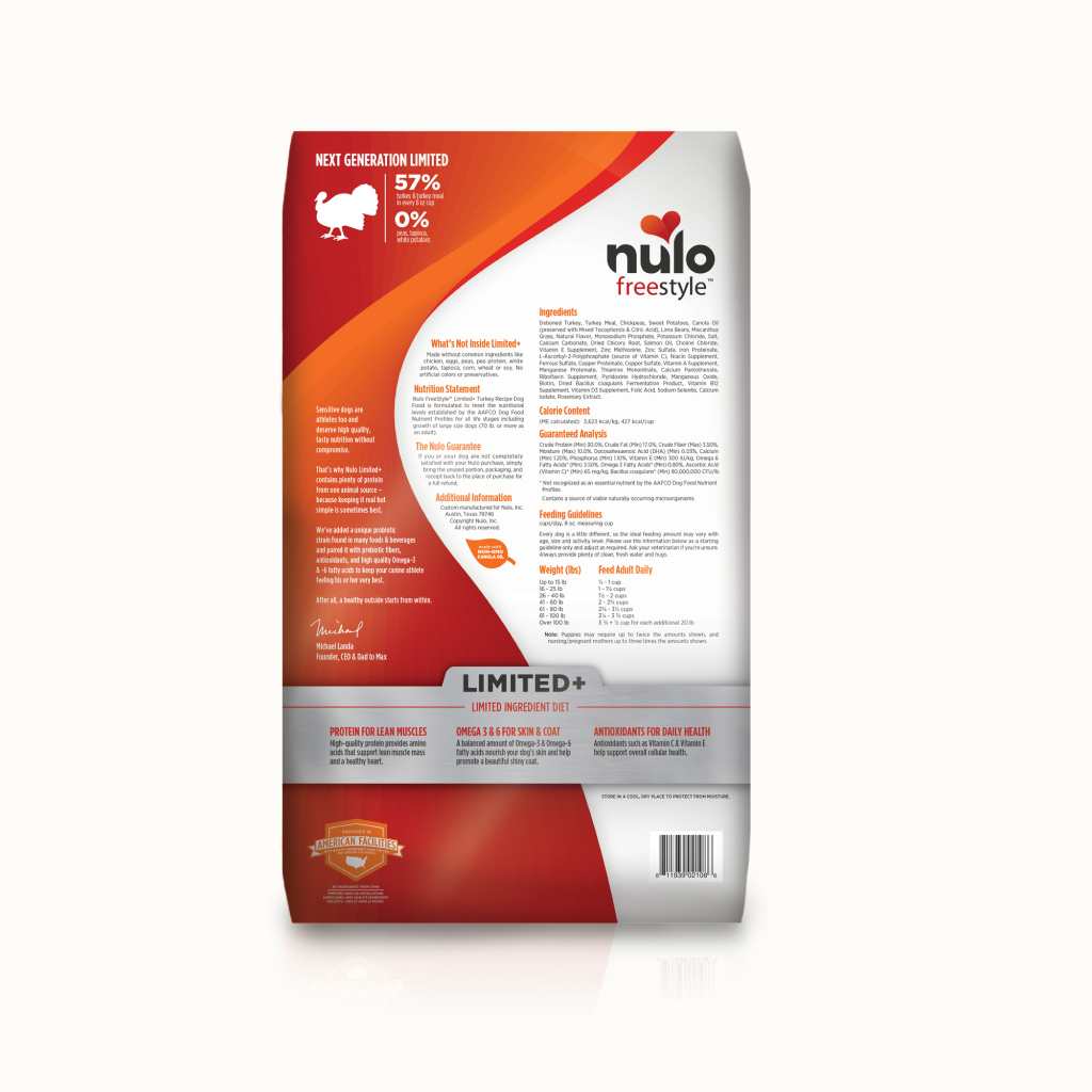 Nulo FreeStyle Puppy & Adult Dog Limited+ Grain-Free Turkey Bag, 22-lb image number null