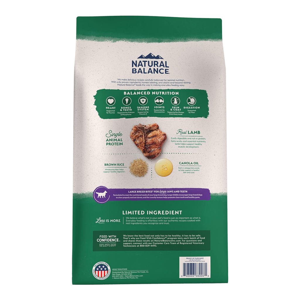 Natural Balance Limited Ingredient Lamb & Brown Rice Large Breed Recipe Dog Dry Food Bag, 26-lb image number null