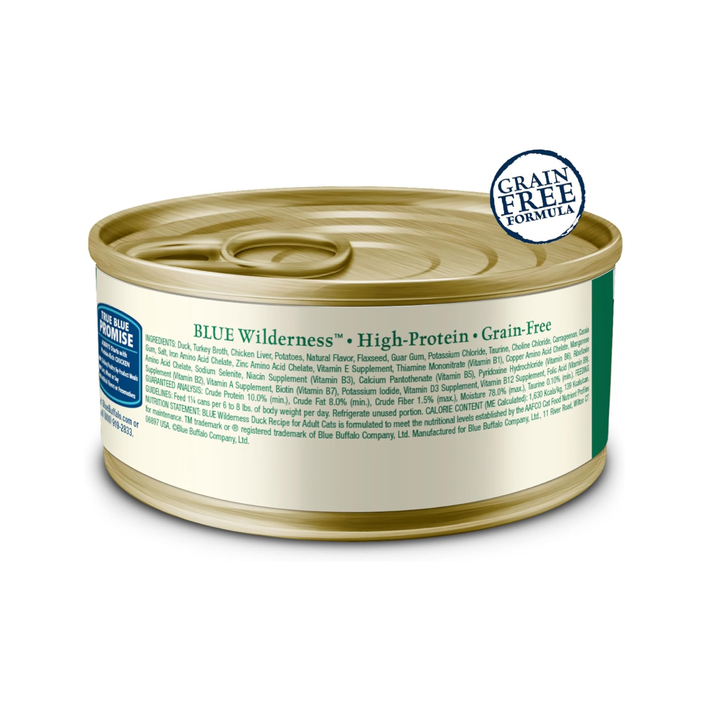 Blue Buffalo Wilderness Natural High-Protein Grain-Free Duck Paté Adult Wet Canned Cat Food, 3-oz image number null