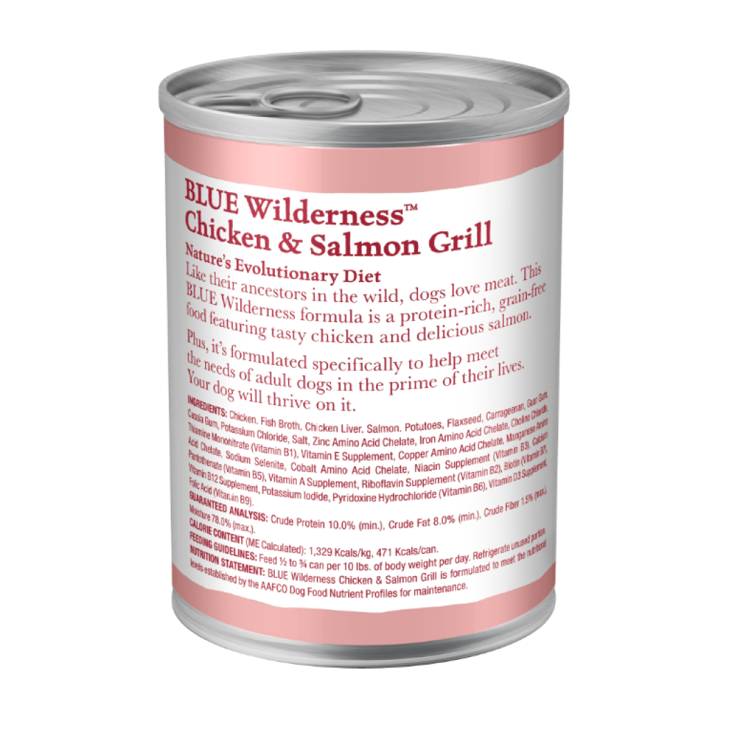 Blue Buffalo Wilderness High-Protein & Grain-Free Salmon & Chicken Grill Adult Wet Canned Dog Food, 12.5-oz image number null