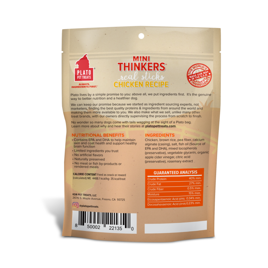 Plato Mini Thinkers Chicken Meat Stick Dog Treats 3-oz image number null