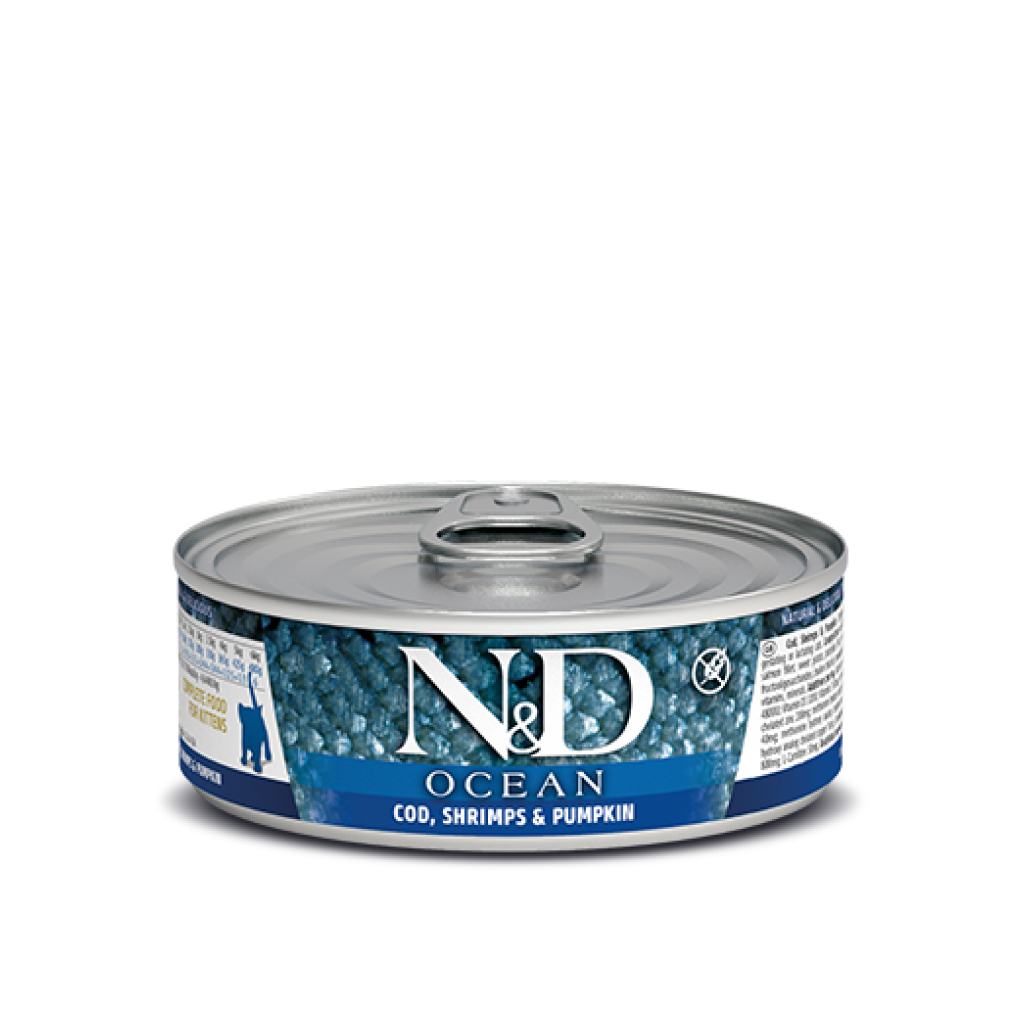 Farmina N&D Ocean Cod, Shrimp & Pumpkin Stew Kitten Wet Food Cat Can, 2.5-oz image number null