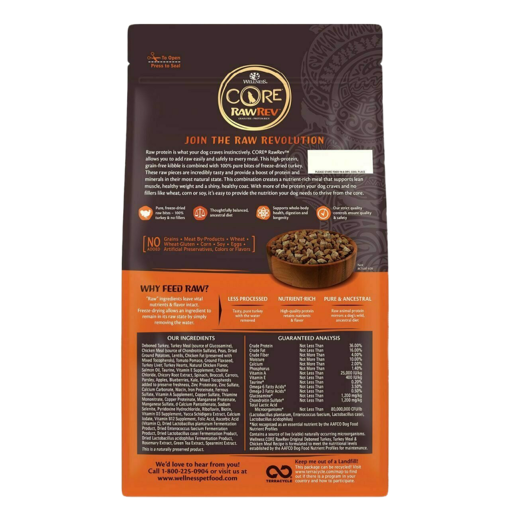 Wellness Core Rawrev Natural Grain Free Dry Dog Food, Original Turkey & Chicken With Freeze Dried Turkey image number null