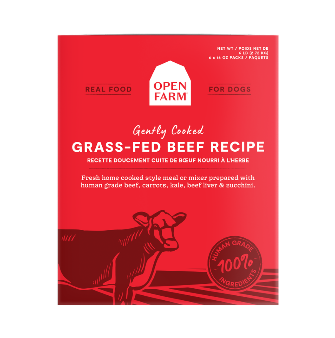 Open Farm Frozen Grass-Fed Beef Gently Cooked Recipe Human Grade Dog Food, 96-oz image number null