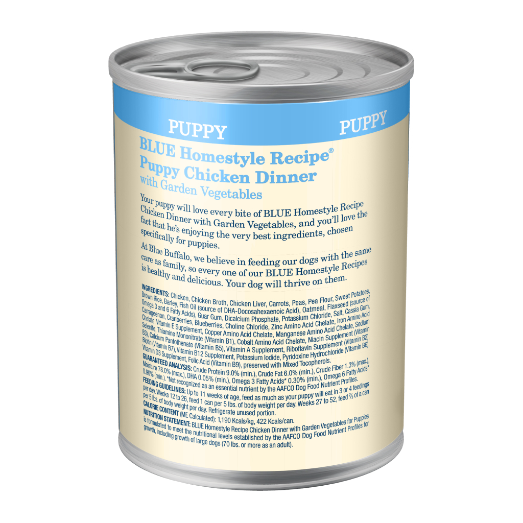 Blue Buffalo Homestyle Recipe Chicken Dinner with Garden Vegetables & Brown Rice Puppy Wet Canned Dog Food, 12.5-oz image number null