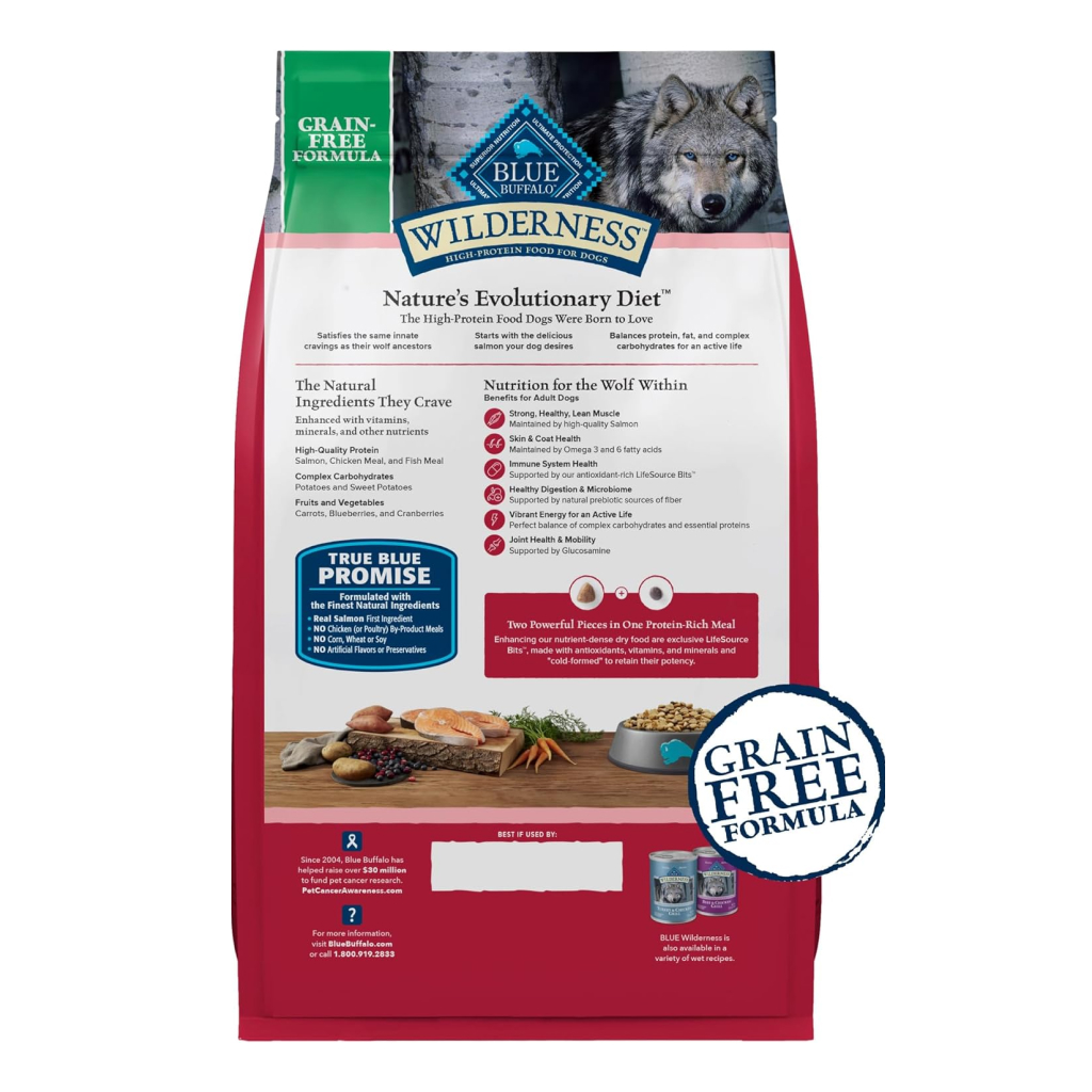 Blue Buffalo Wilderness Salmon Recipe High-Protein Grain-Free Adult Dry Dog Food, 4.5-lb image number null