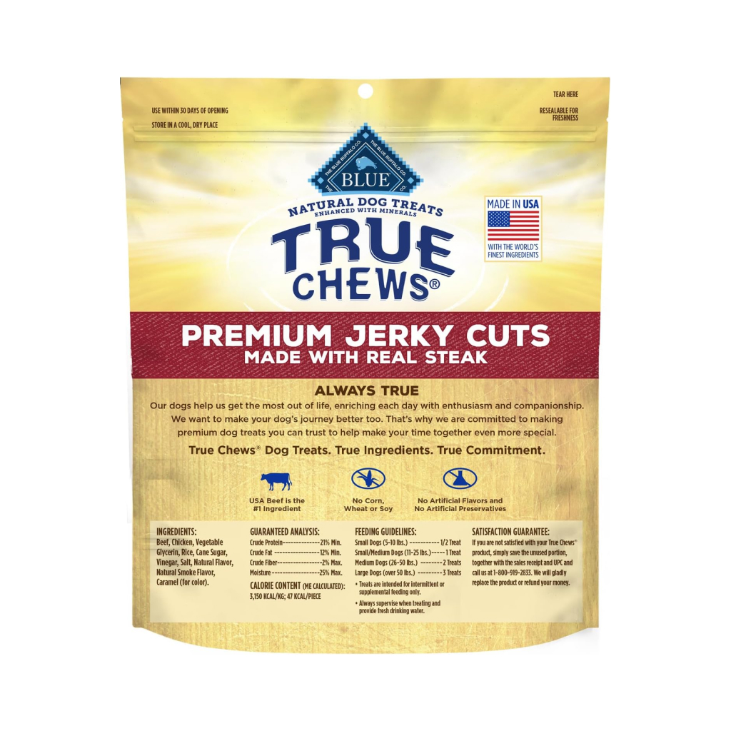 Blue Buffalo BLUE True Chews Premium Jerky Cuts with Real Steak Natural Dog Treats, 10-oz image number null