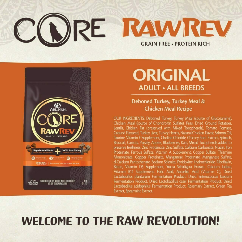 Wellness Core Rawrev Natural Grain Free Dry Dog Food, Original Turkey & Chicken With Freeze Dried Turkey image number null