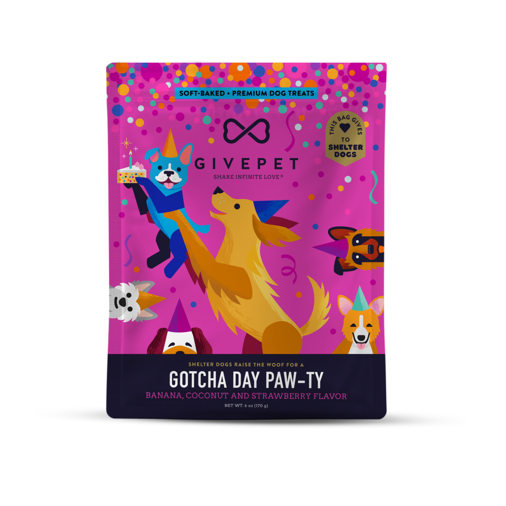 GivePet Gotcha Day Paw-ty Dog Treat Bag, 6-oz image number null