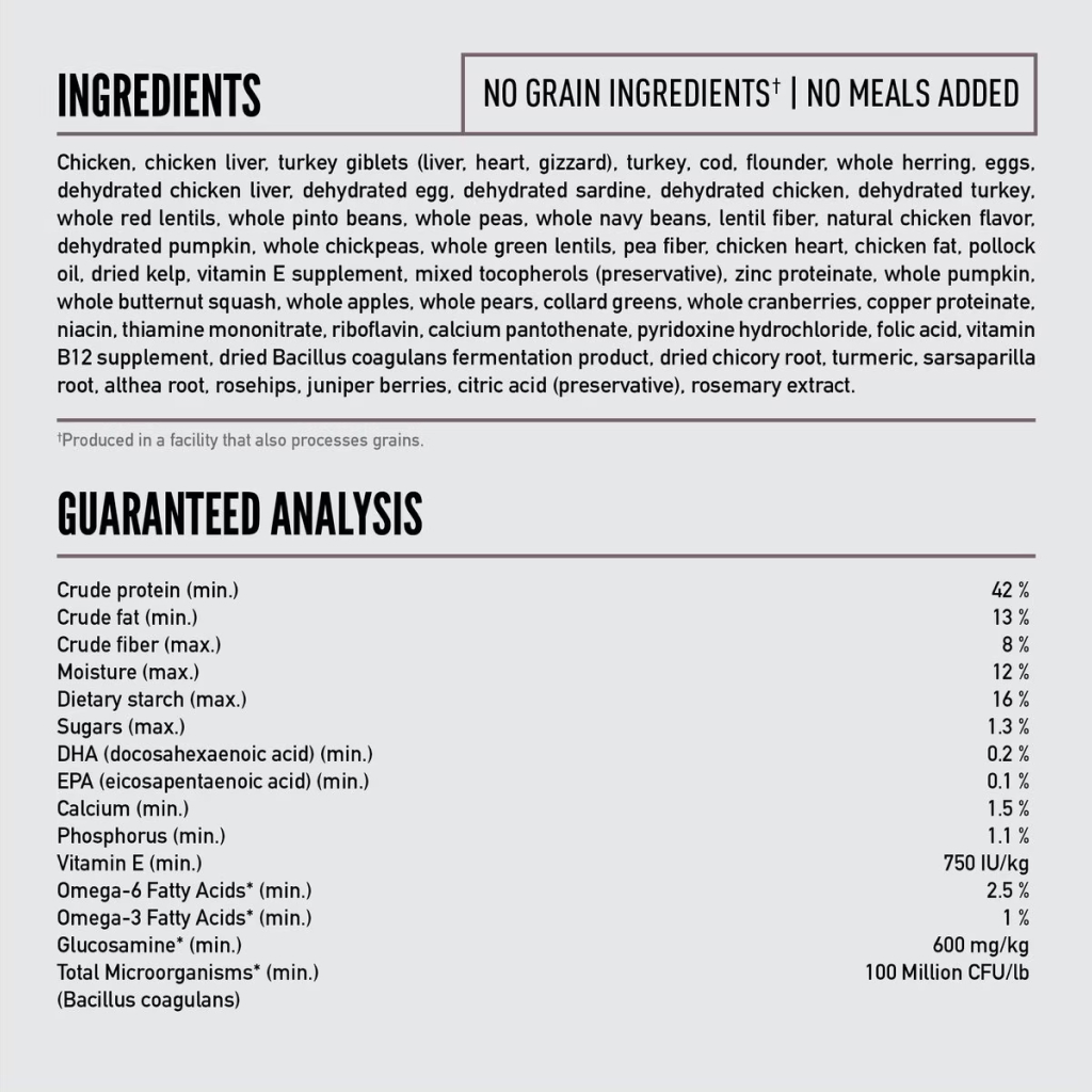 Orijen Six Fish Dog Food Ingredients and Analysis image number null