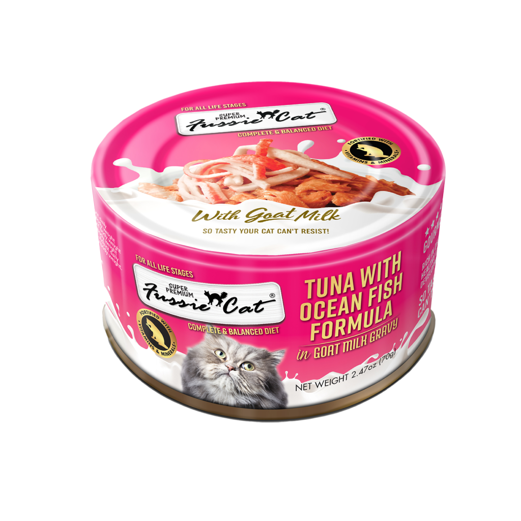 Fussie Cat Tuna with Oceanfish in goat milk gravy Can, 2.47-oz image number null