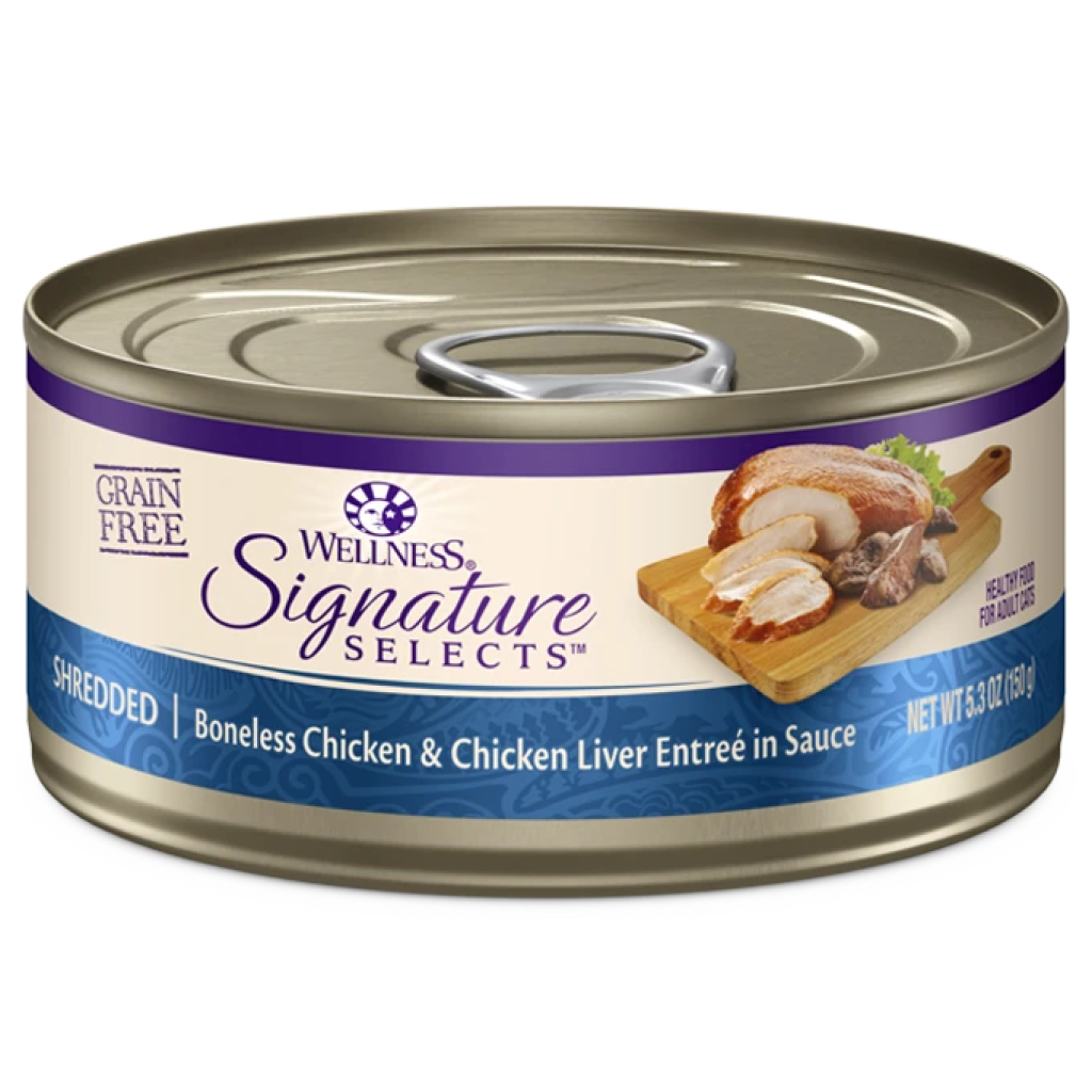 Wellness CORE Signature Selects Shredded Boneless Chicken & Chicken Liver Entree in Sauce Grain Free Natural Cat Can, 2.8-oz image number null