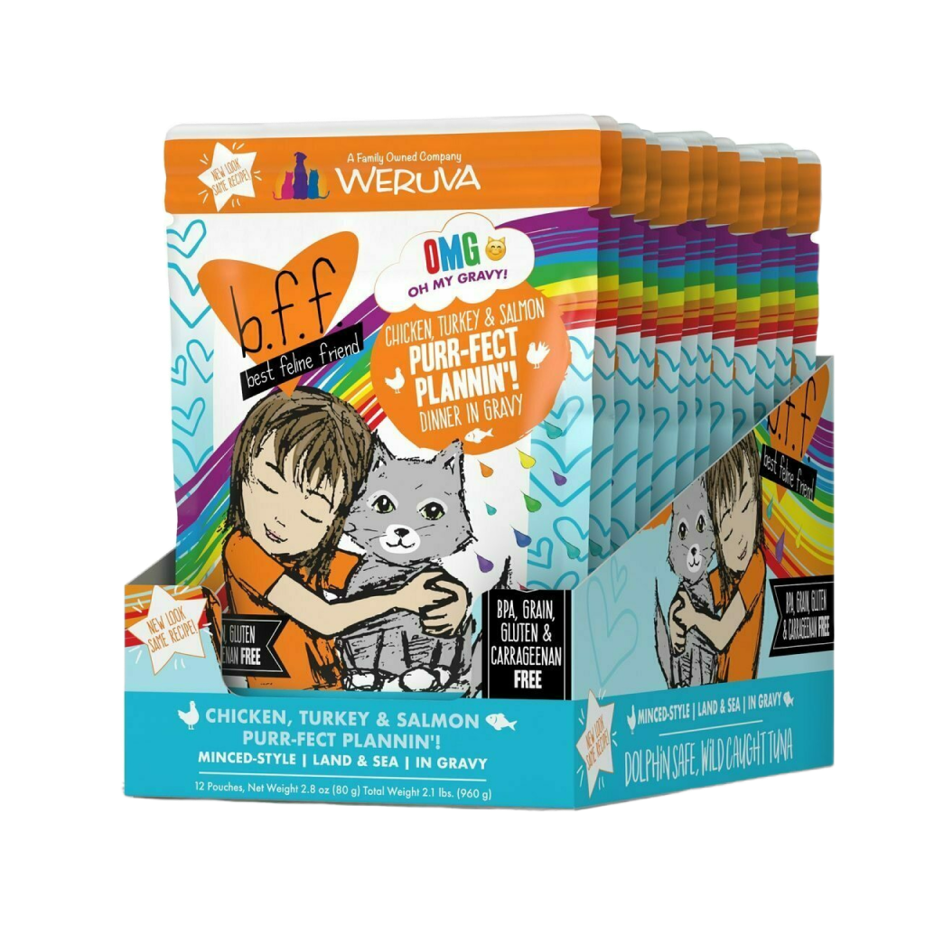 B.F.F. Omg - Best Feline Friend Oh My Gravy!, Purr-Fect Plannin'! With Chicken, Turkey & Salmon In Gravy Cat Food By Weruva, 2.8-oz Pouch image number null