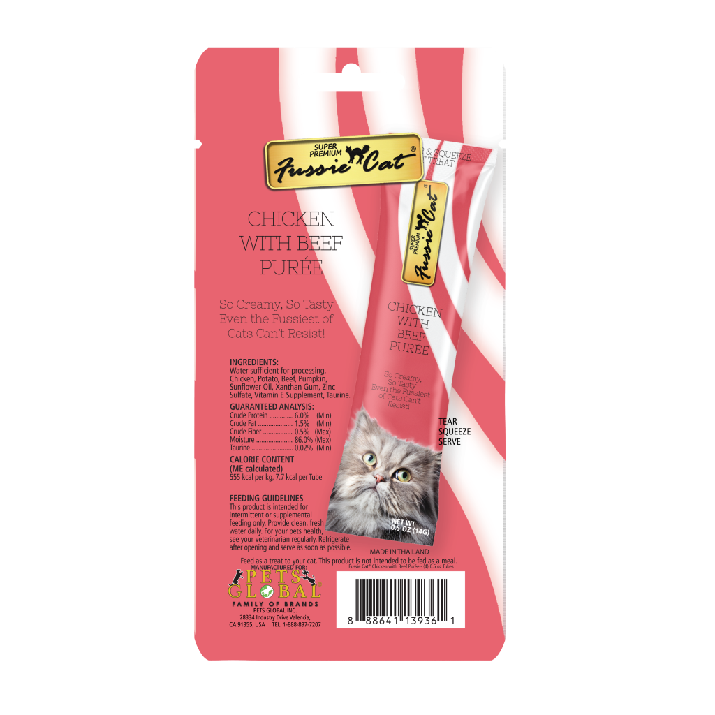 Fussie Cat Chicken with Beef Puree, Pack of 4, 0.5-oz tubes image number null