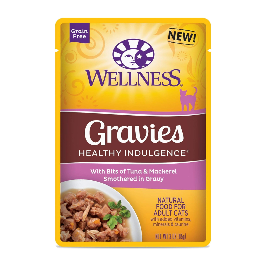 Wellness Healthy Indulgence Natural Grain Free Gravies with Tuna & Mackerel in Gravy Wet Cat Food Pouch, 3-oz image number null