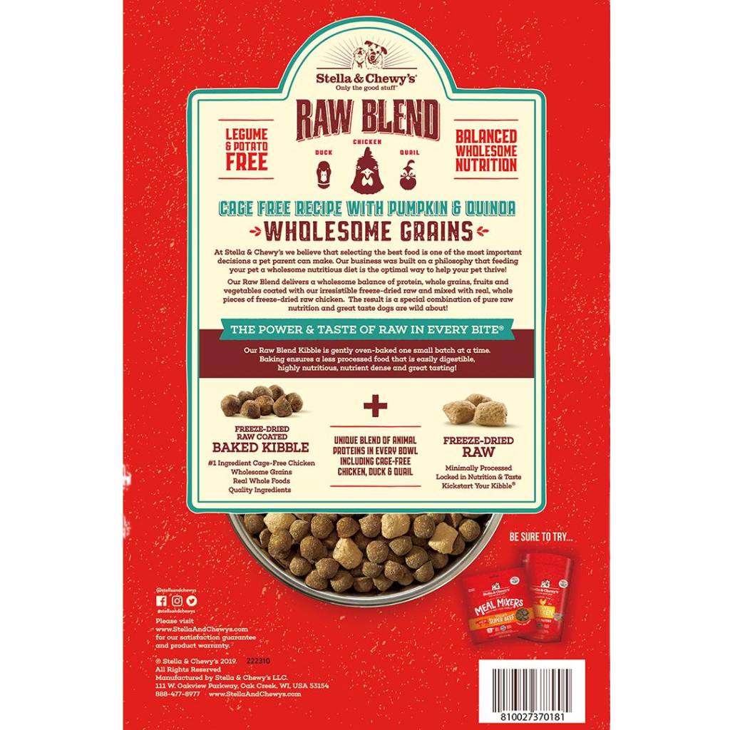 Stella & Chewy's Dog Raw Blend Kibble With Wholesome Grains, Cage Free Recipe, 3.5-lb image number null