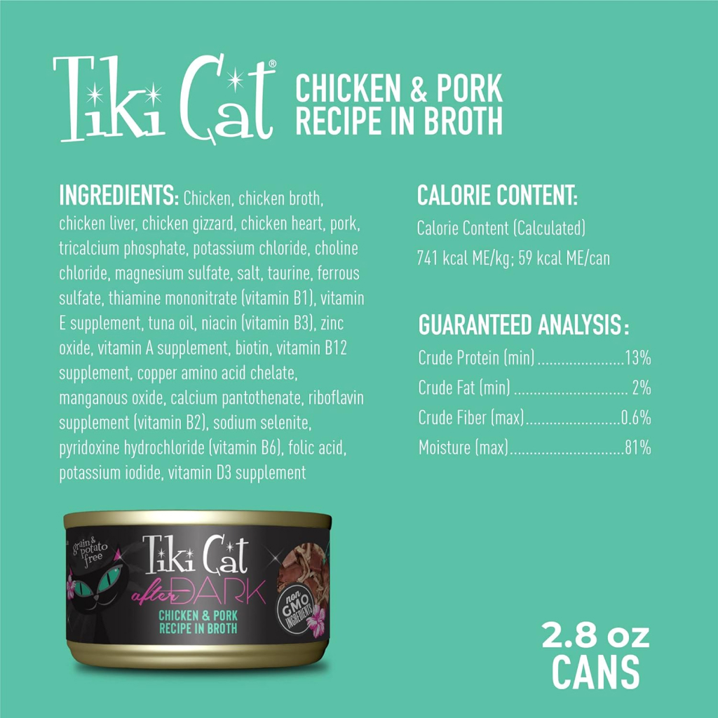 Tiki Cat After Dark Wet Cat Food Chicken & Pork Can, 2.8-oz image number null