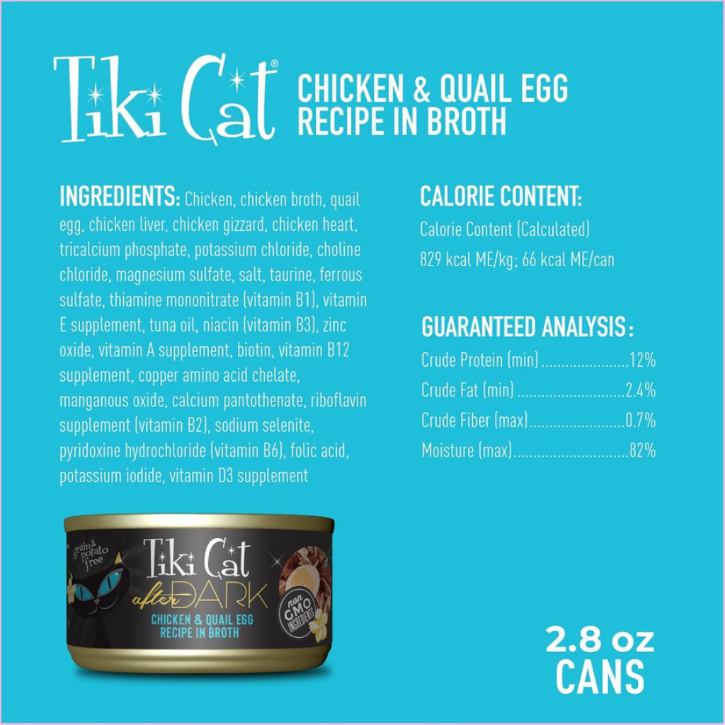 Tiki Cat After Dark Wet Cat Food Chicken & Quail Egg Can, 2.8-oz image number null