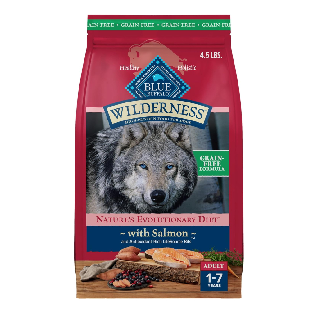 Blue Buffalo Wilderness Salmon Recipe High-Protein Grain-Free Adult Dry Dog Food, 4.5-lb image number null