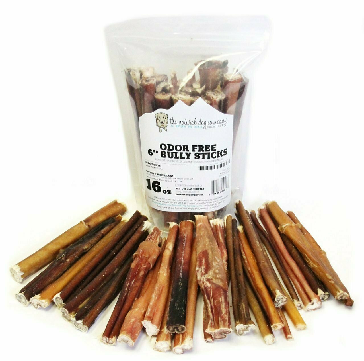 Tuesday's Natural Dog Co. 6" Odor Free Bully Sticks, 1-lb image number null