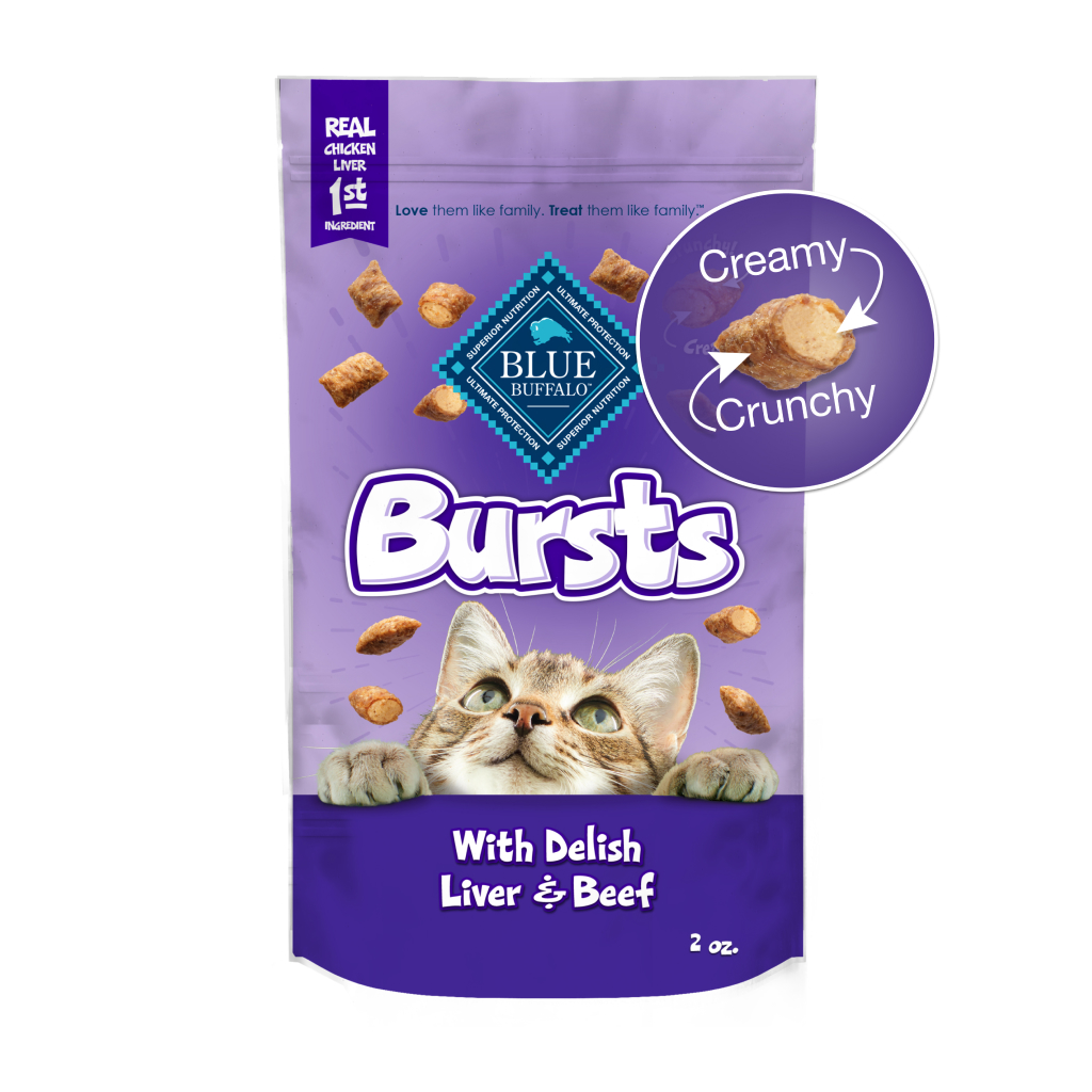 Blue Buffalo Bursts Delish Liver & Beef Crunchy & CreamyCat Treats for Training, 2-oz image number null