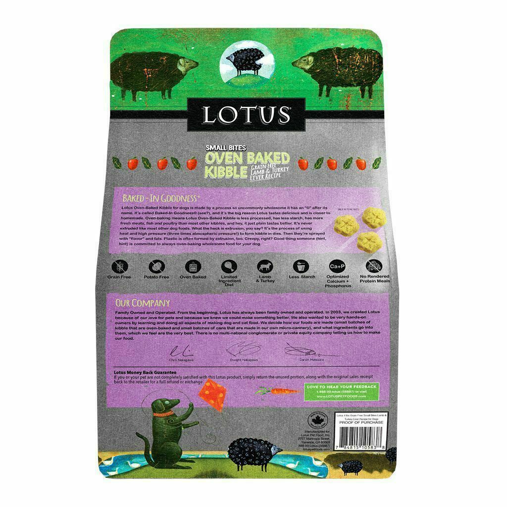 Lotus Small Bites Grain-Free Lamb And Turkey Liver Oven-Baked Dry Dog Food, 10-lb image number null