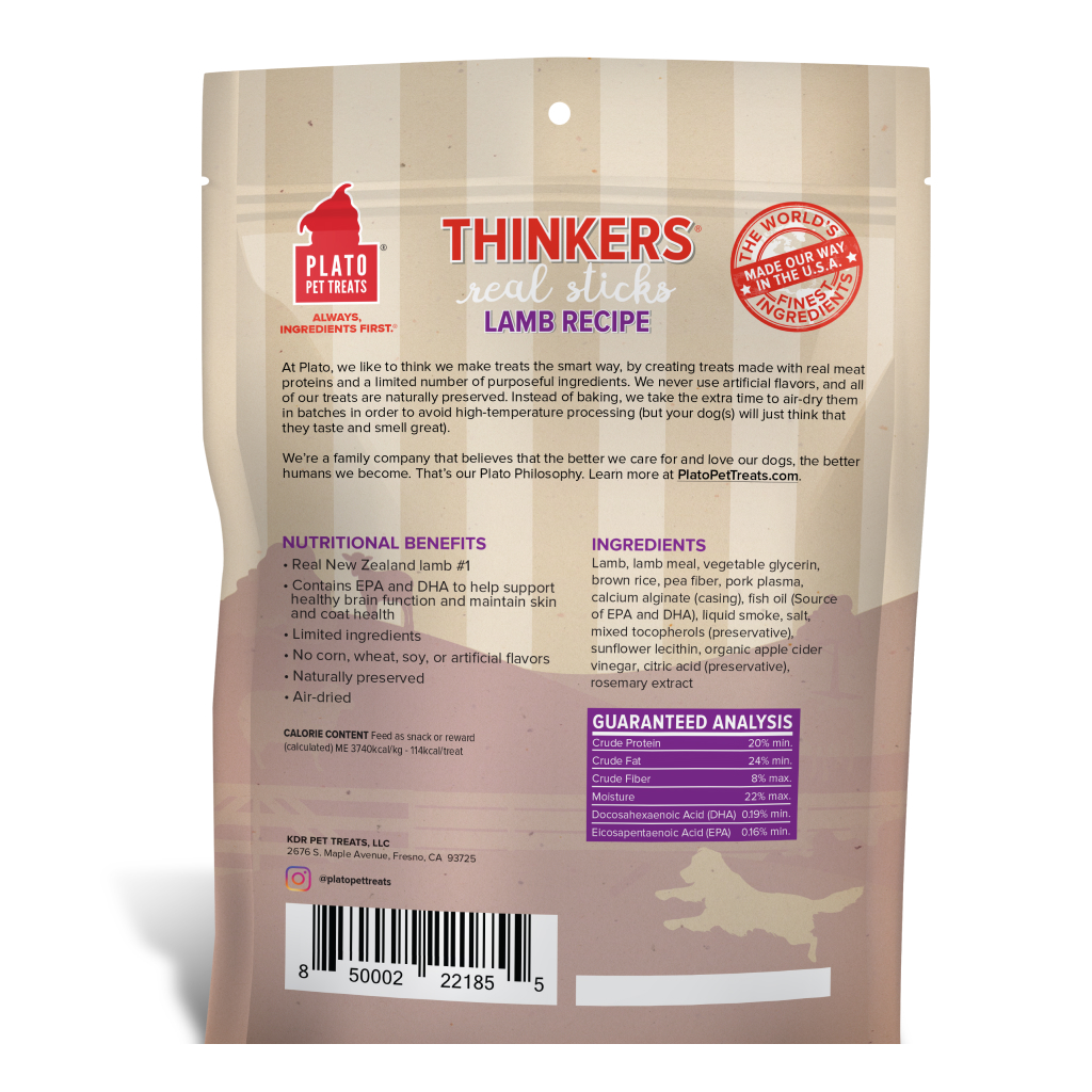 Plato Thinkers Lamb Dog Treats Bag, 10-oz image number null