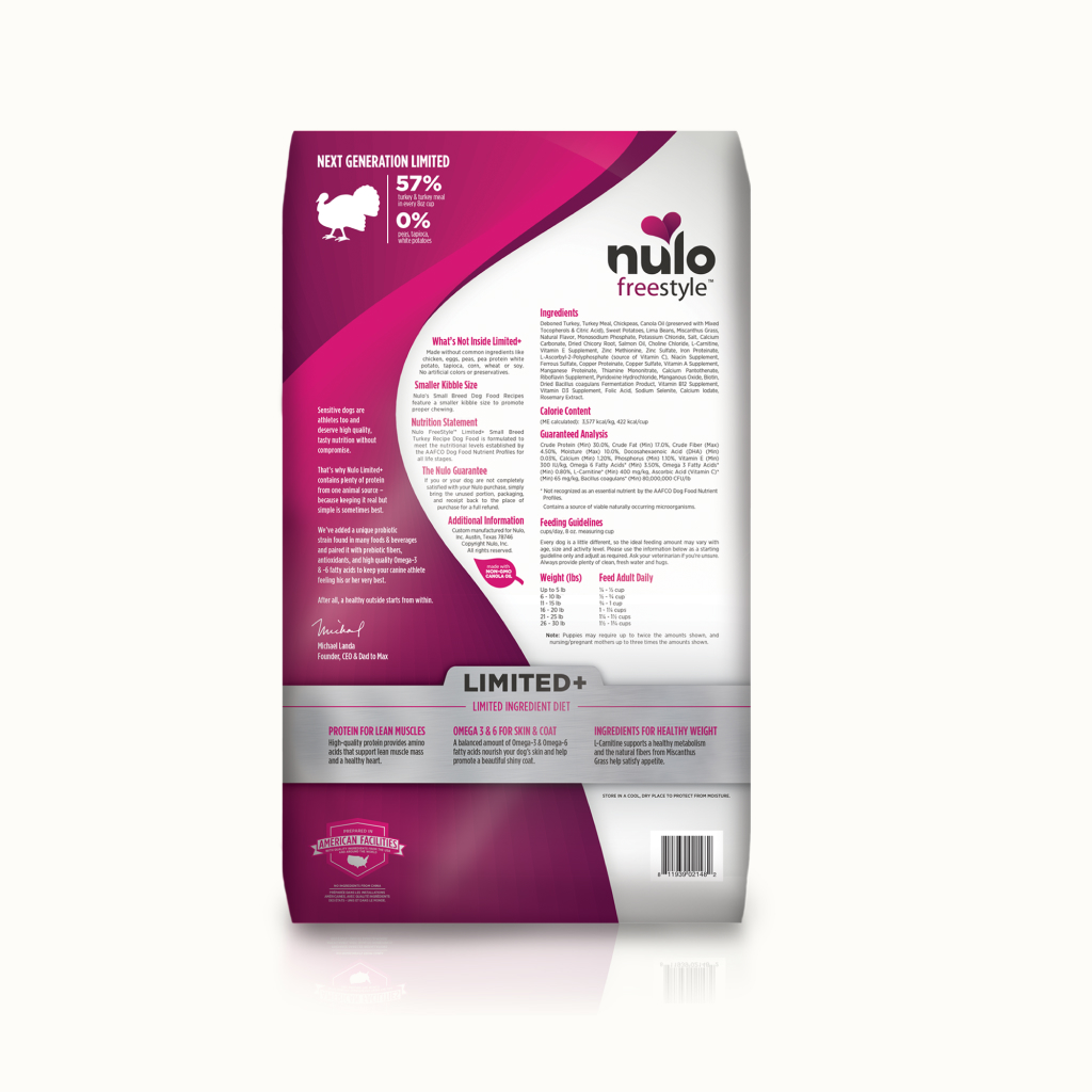 Nulo FreeStyle Small Breed Dog Limited+ Grain-Free Turkey Bag, 10-lb image number null