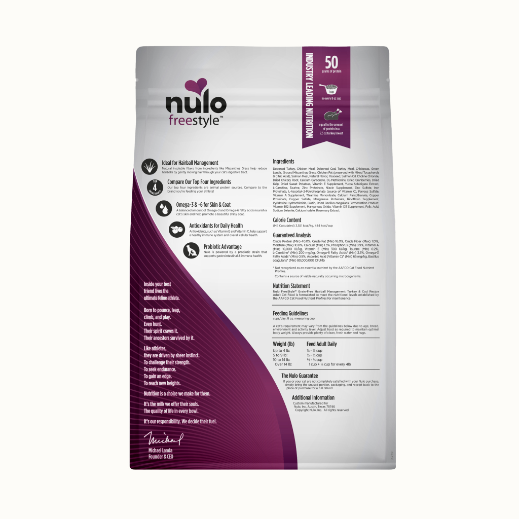 Nulo FreeStyle Adult Cat Hairball Management Turkey & Cod Bag, 5-lb image number null